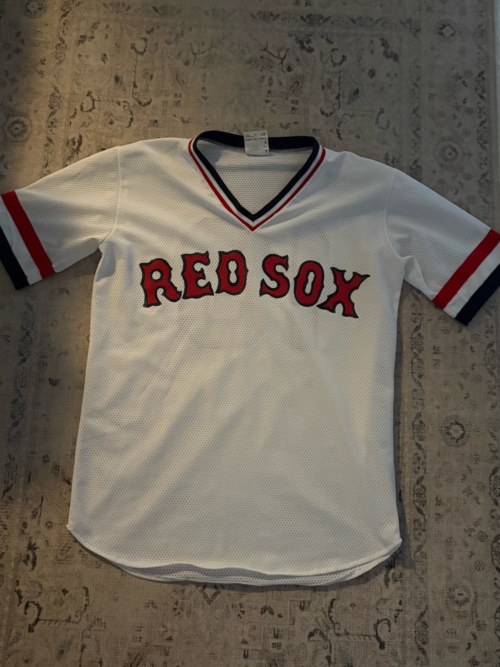 Vintage Red Sox Ravens Knit Mens White Mesh V-Neck Baseball Jersey 13